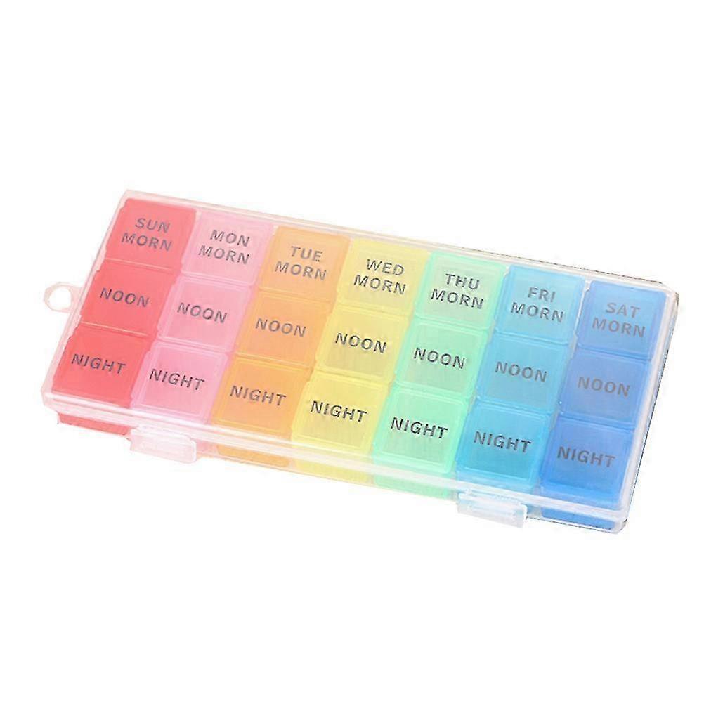 Colorful English 21 Grids Pill Box Portable Monthly Pill Organizer Container Storage Box Medicine Ca