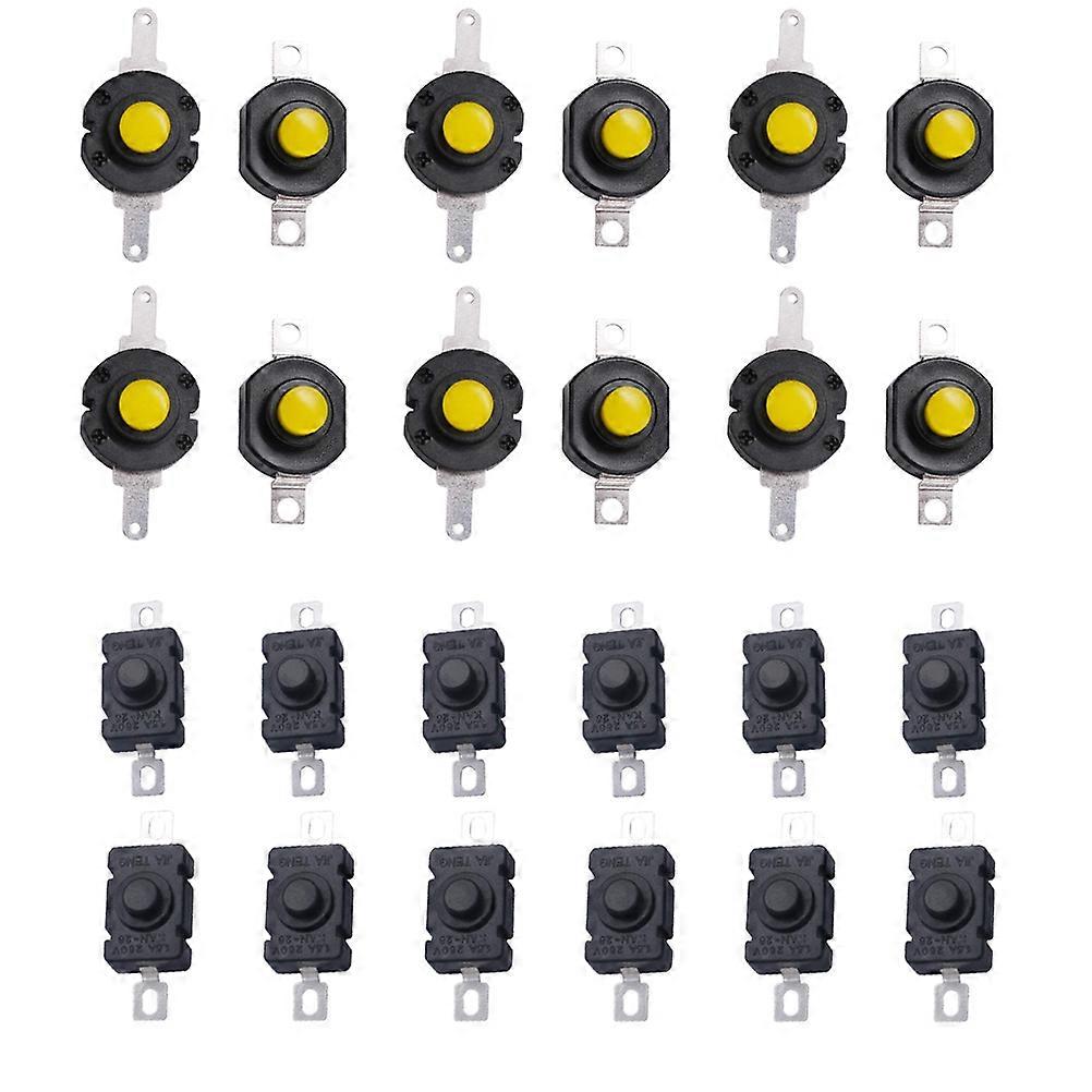 24pcs Mini Latching Push Button Switches for Electric Torch Flashlight Replacement, Brass Plastic Construction with Stable Off Function for Devices