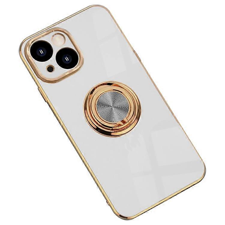 Precise Cutout Soft TPU Phone Case Compatible For iPhone 14 6.1 inch, Ring Holder Kickstand 9D Electroplating Mobile Phone Back Co