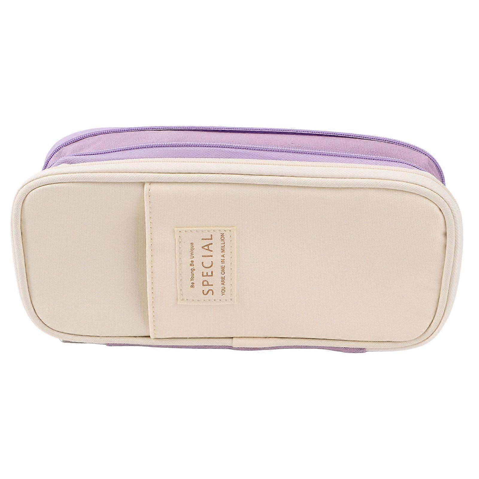 2025 Latest Model  Large Pen Bag Simple Style Canvas Mesh Pockets Pen Slots