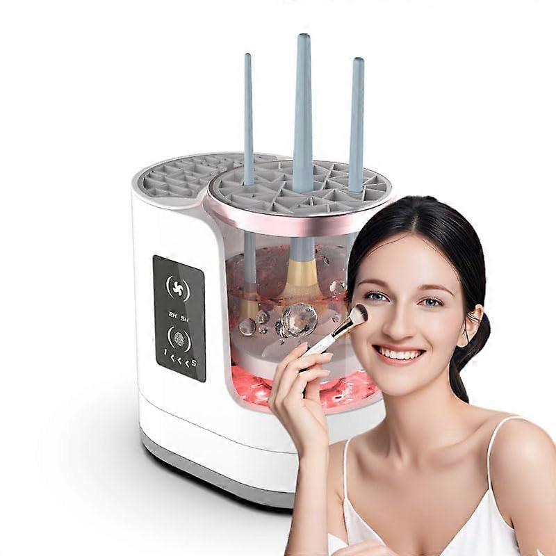 3 In 1 Electric Makeup Brush Cleaner Machine Portable Timer Automatic With Dryer Holder For All Size Brushes White