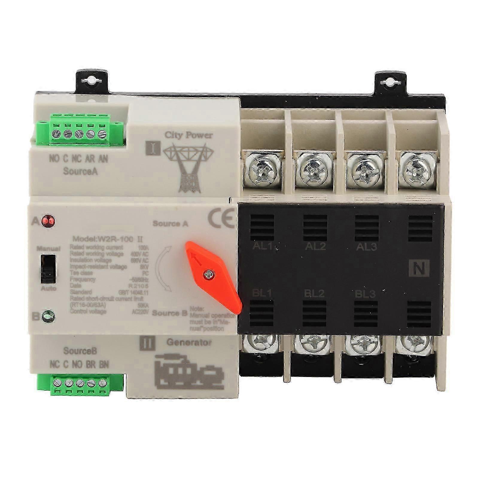 W2R-100 Commutateur de transfert automatique à double alimentation Commutateur de transfert d’alimentation 4P 100A