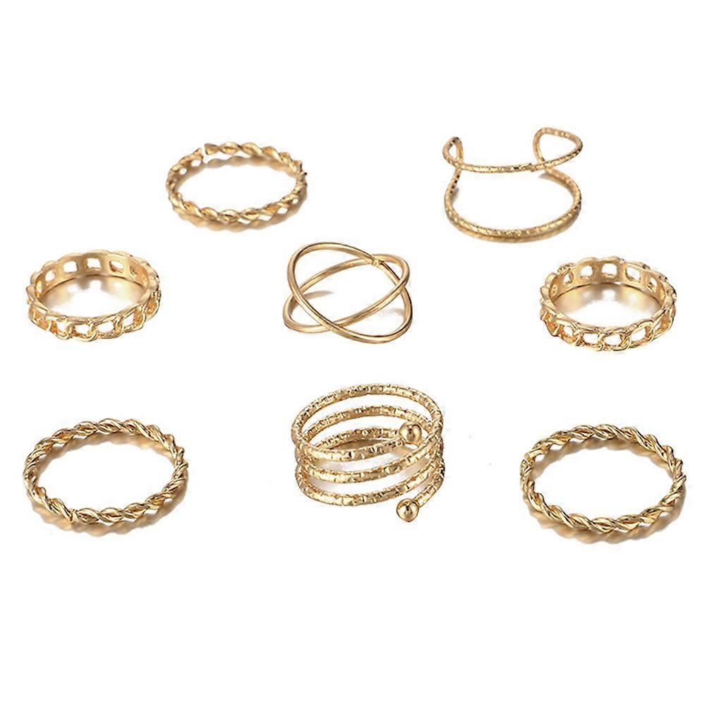 8pcs Vintage Gold Stacking Rings Set Elegant Cross Design Finger Jewelry for Women, Fashionable Knuckle Rings for Daily Wear and Parties