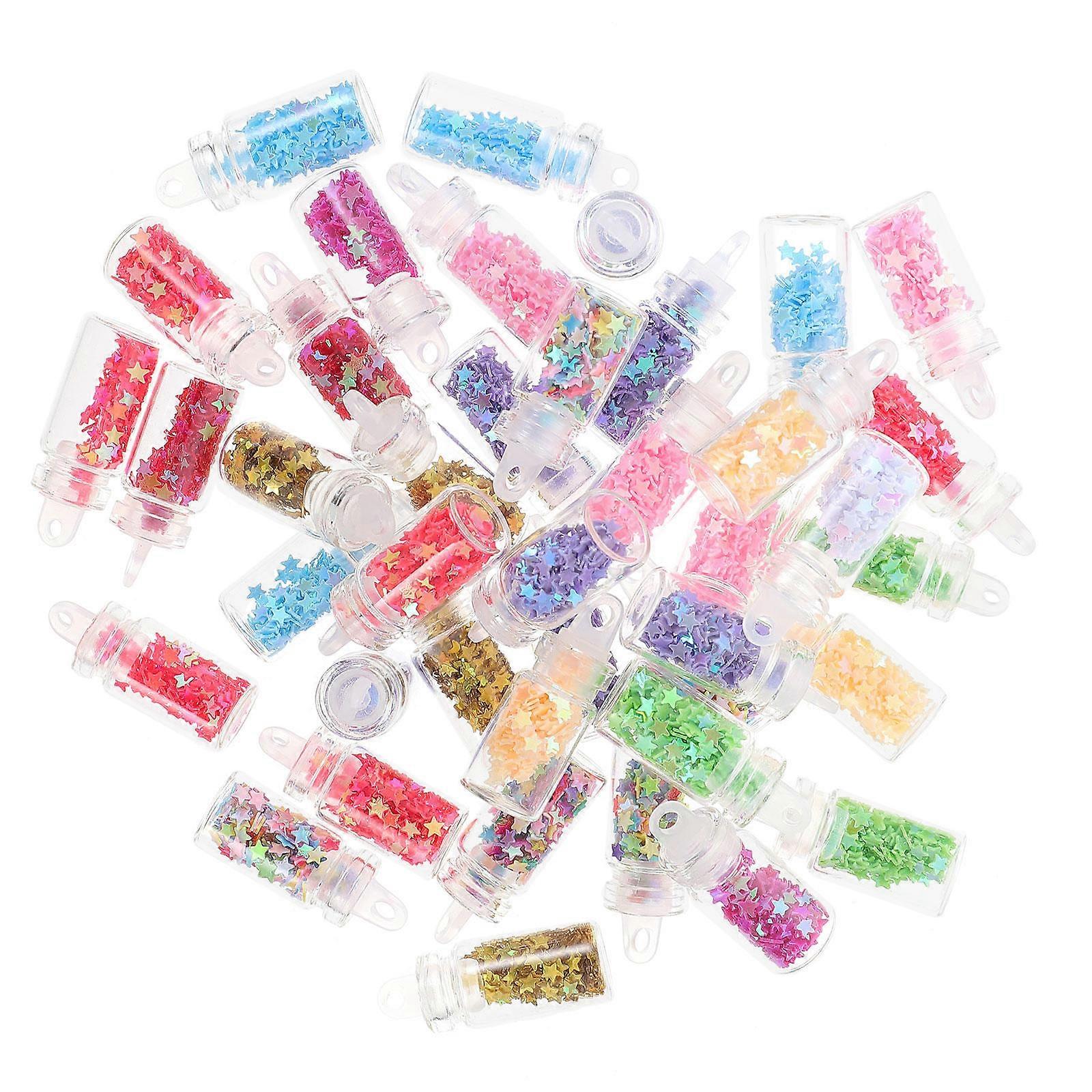 Glass Bottle Charms Star Sequins Pendants Craft Making Diy Projects Assorted Color 1X1X2.8CM 50Pcs