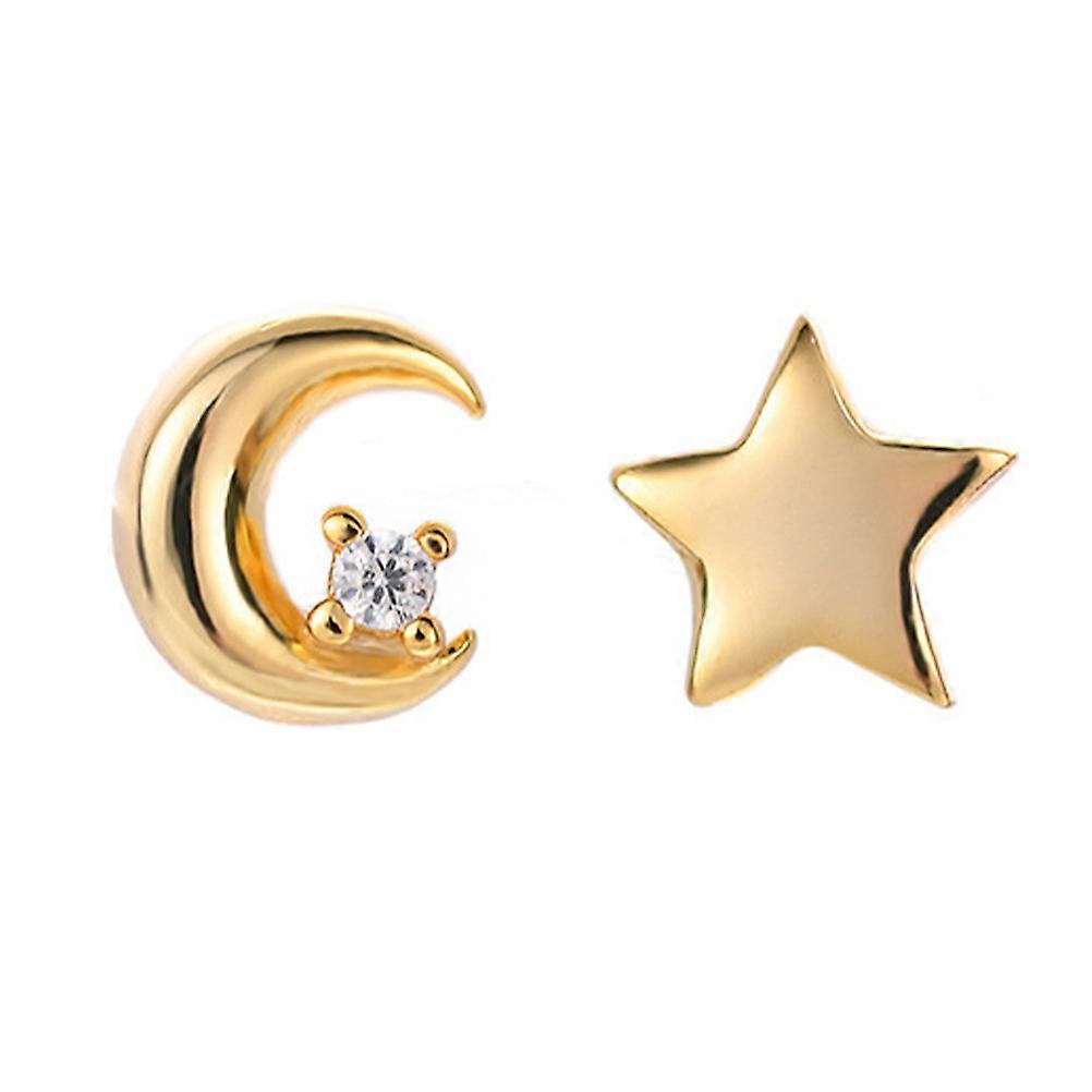 Unique Earrings Stylish Jewelry 0.8x0.8cm Golden Color Star Moon Shape Asymmetric Design 1Pair
