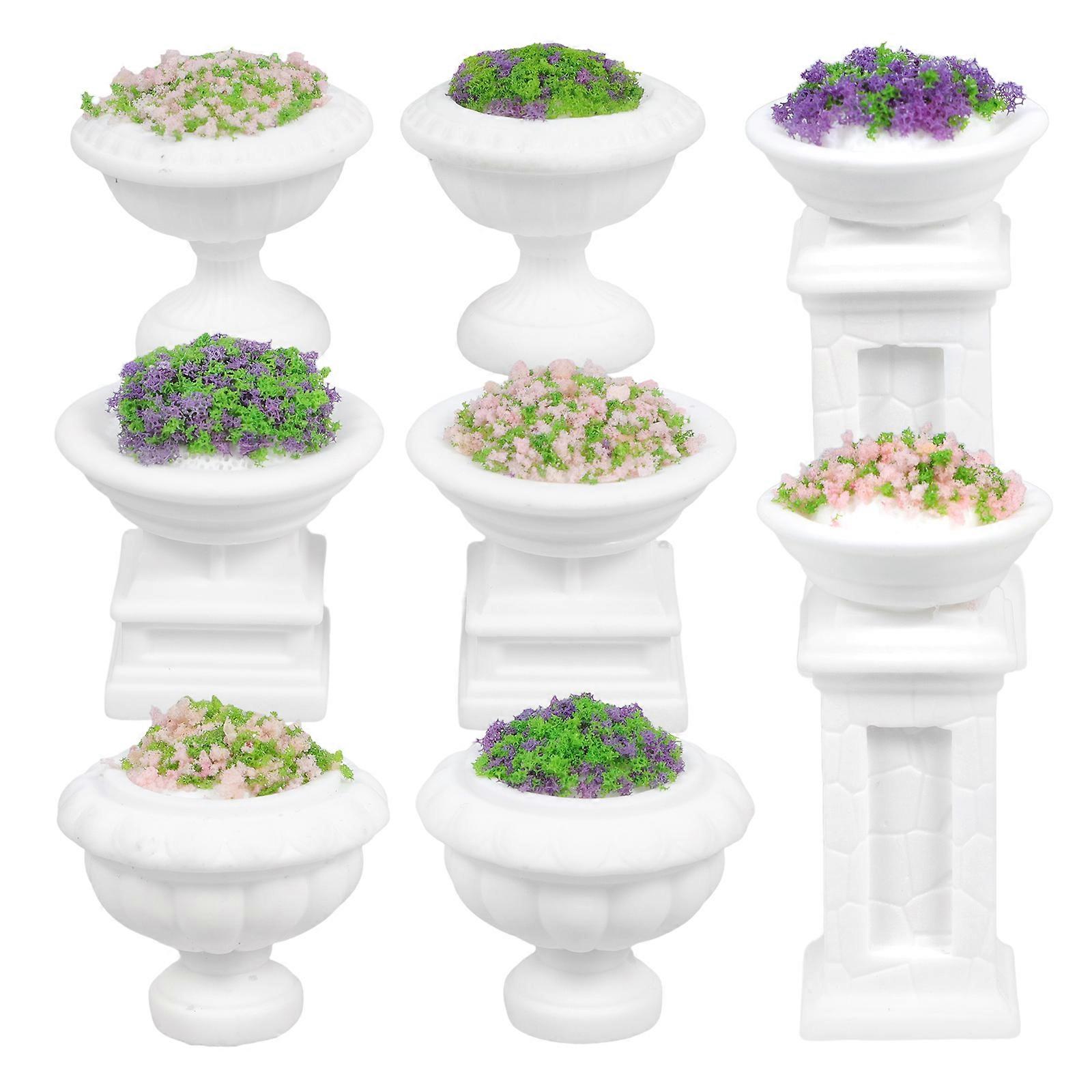 Tiny Plants Mini Fake Plants Mini Bonsai Ornaments Landscape Design European Style Resin Flower Pots for Small Spaces 8Pcs