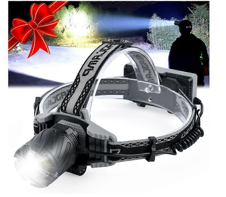Headlamp Rechargeable for Adults to Wear, Zoomable 4 Modes, Power Display and Warn Light, for Waterproof Running, Hunting, Hiking and Camping(Black)