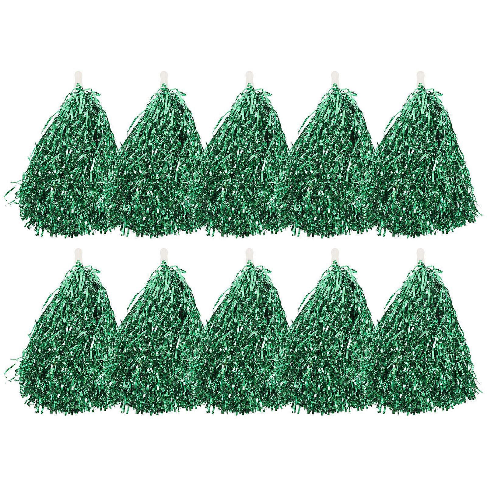 Green Cheerleading Poms With Handle For Kids College Students High School Cheerleaders 29x10 Cm 10 Pcs