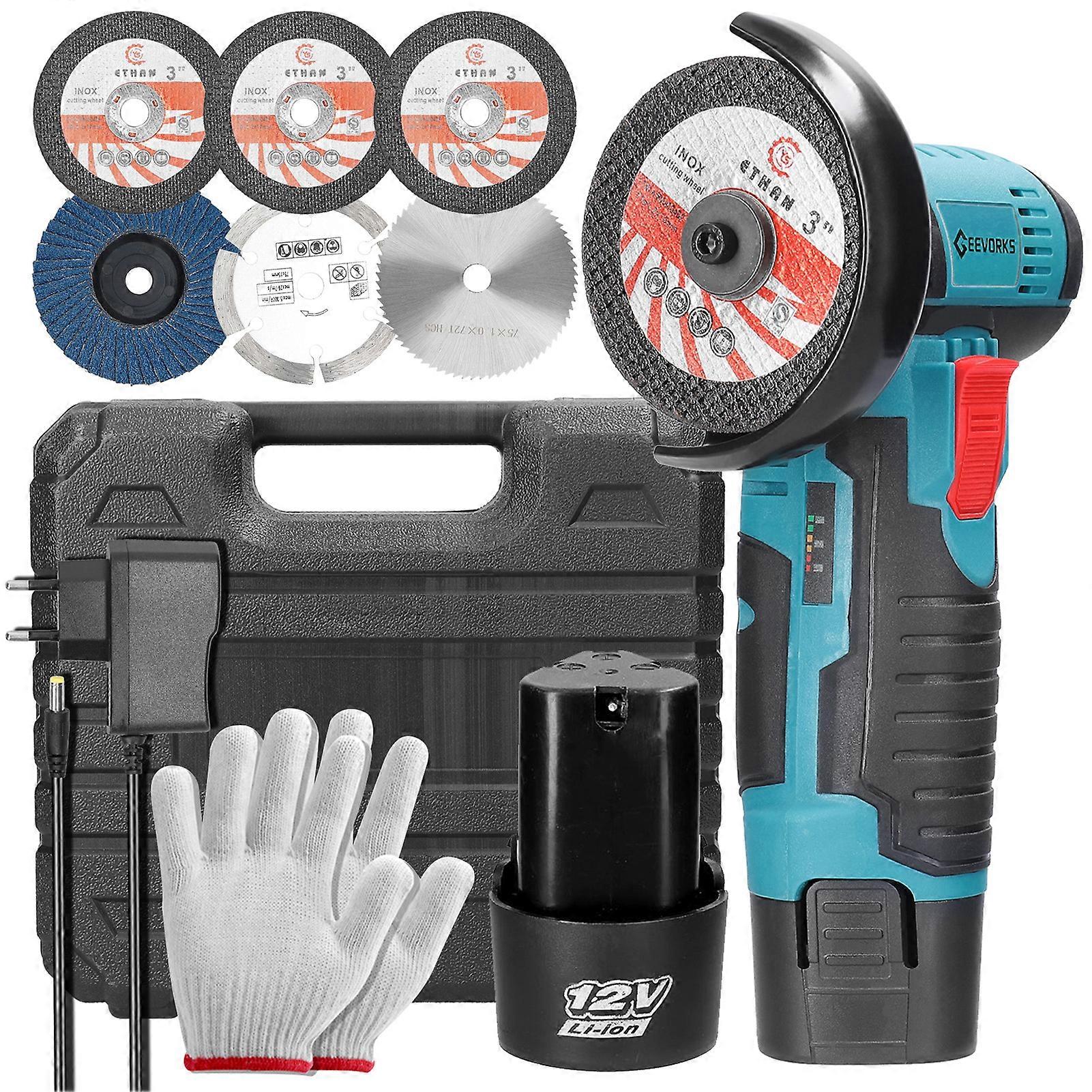 12V 19500RPM Electric Angle Grinder, Multifunctional Grinding Tool, Portable Edger for Cutting, Polishing, Ceramic Tile, Wood, Stone, Steel