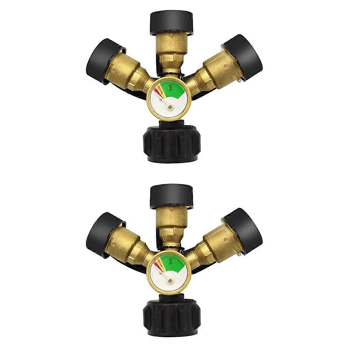 3 Way Propane Splitter with Gauge and Shut-Off Valve