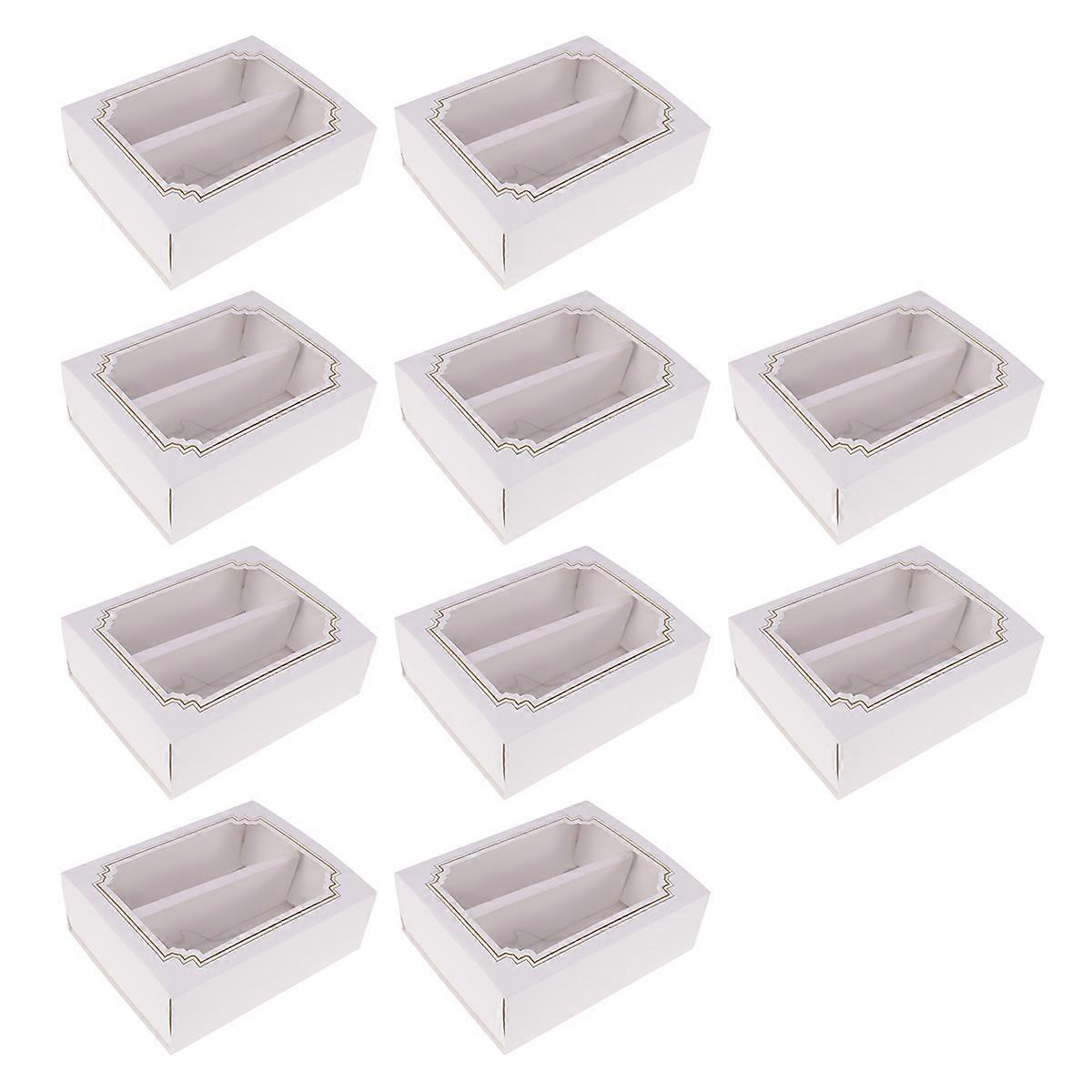 Baking Box Macaron Box Storage Case Rectangular Shape White Paper Packaging Big Size 10Pcs
