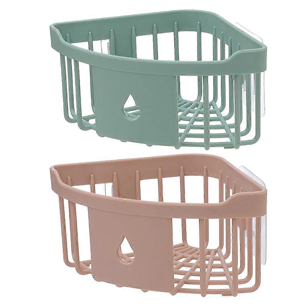 2 Pcs Punch Free Triangle Shelf Bathroom Storage Rack Wall-mounted Corner Organizer for Home Bathroom (Random Color)