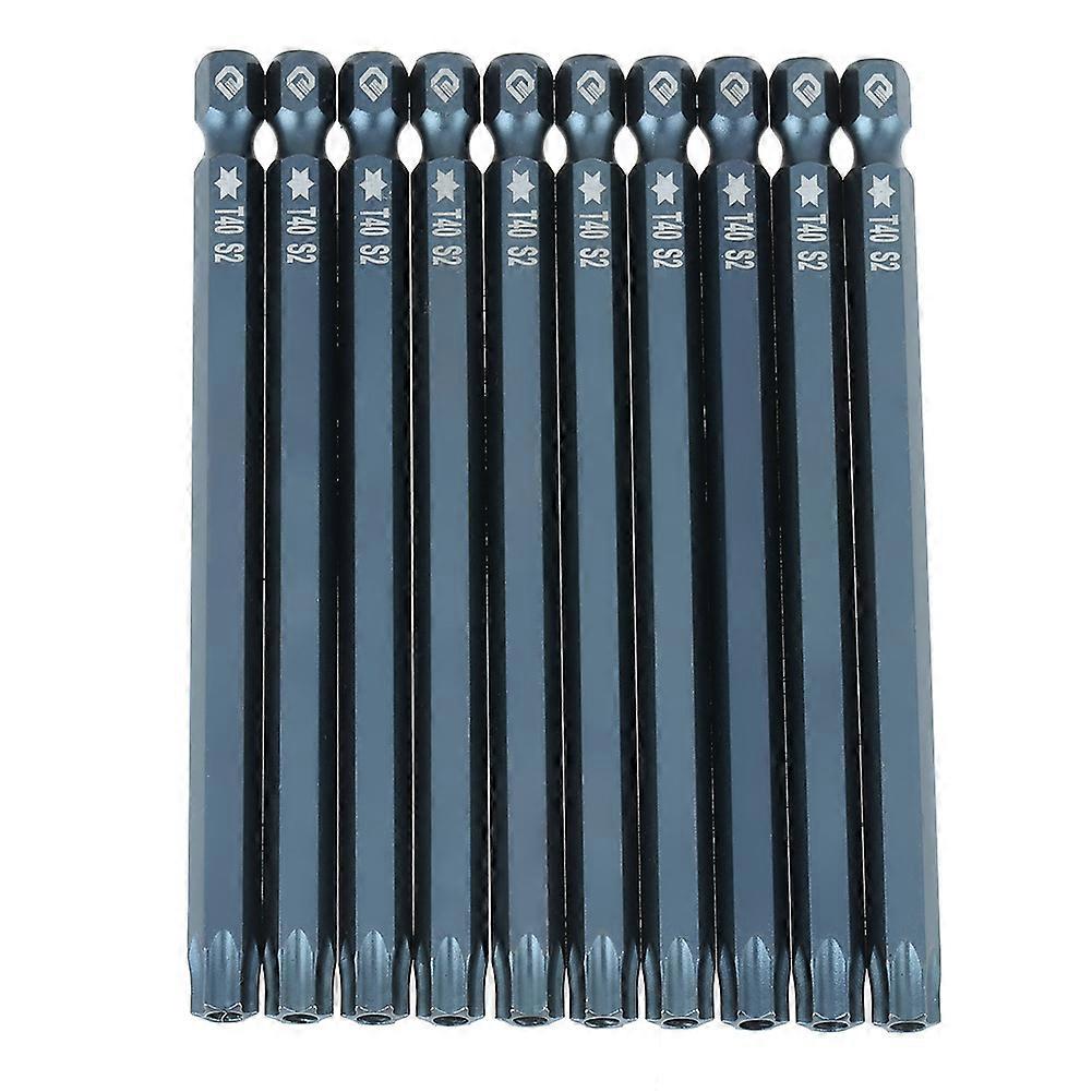 10 pcs 100mm 1/4" Hex Shank T40 Magnetic Security Star Head Screwdriver Bits Kit
