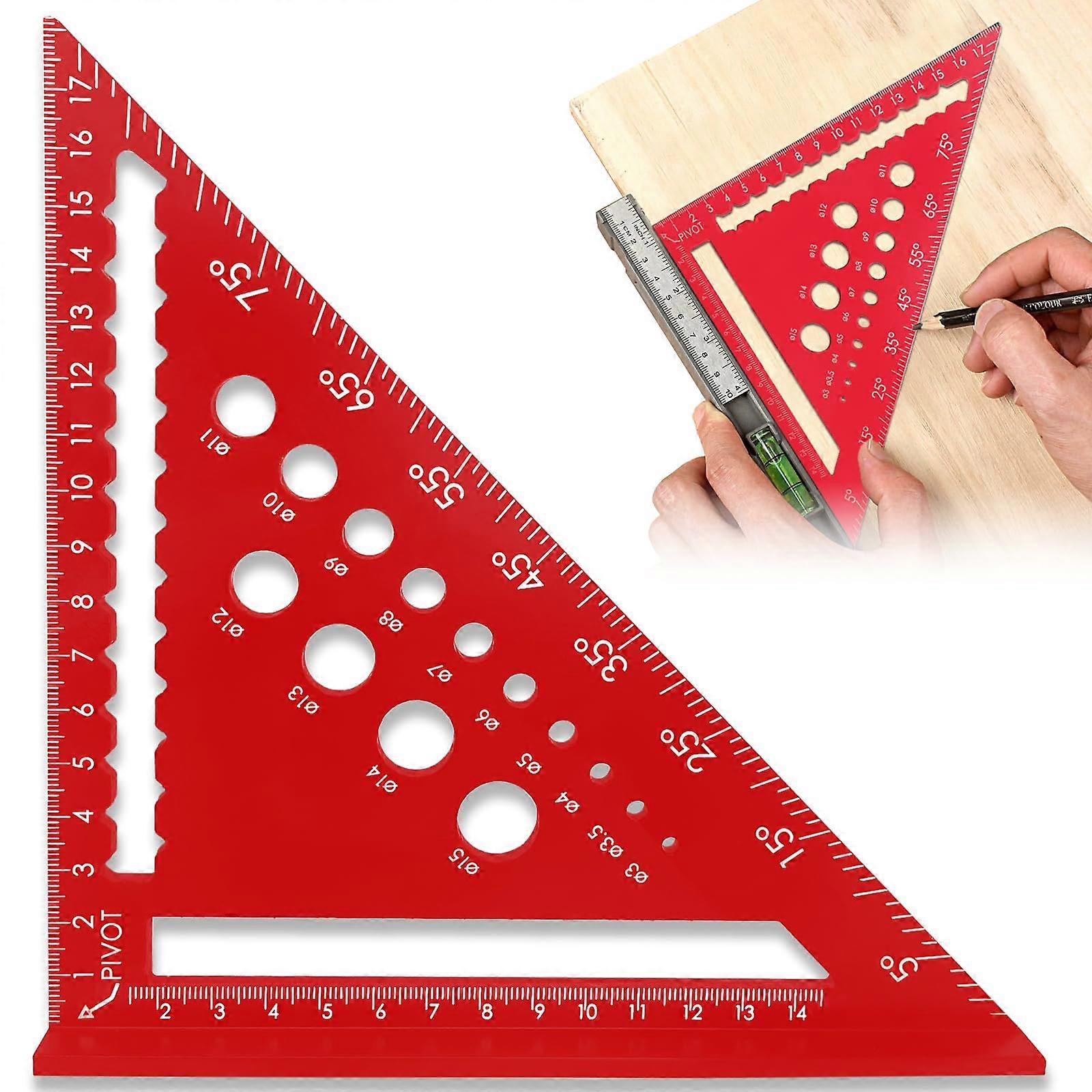 180mm Carpenter Square, 45 90 Degree Carpenter Angle Protractor (Red)