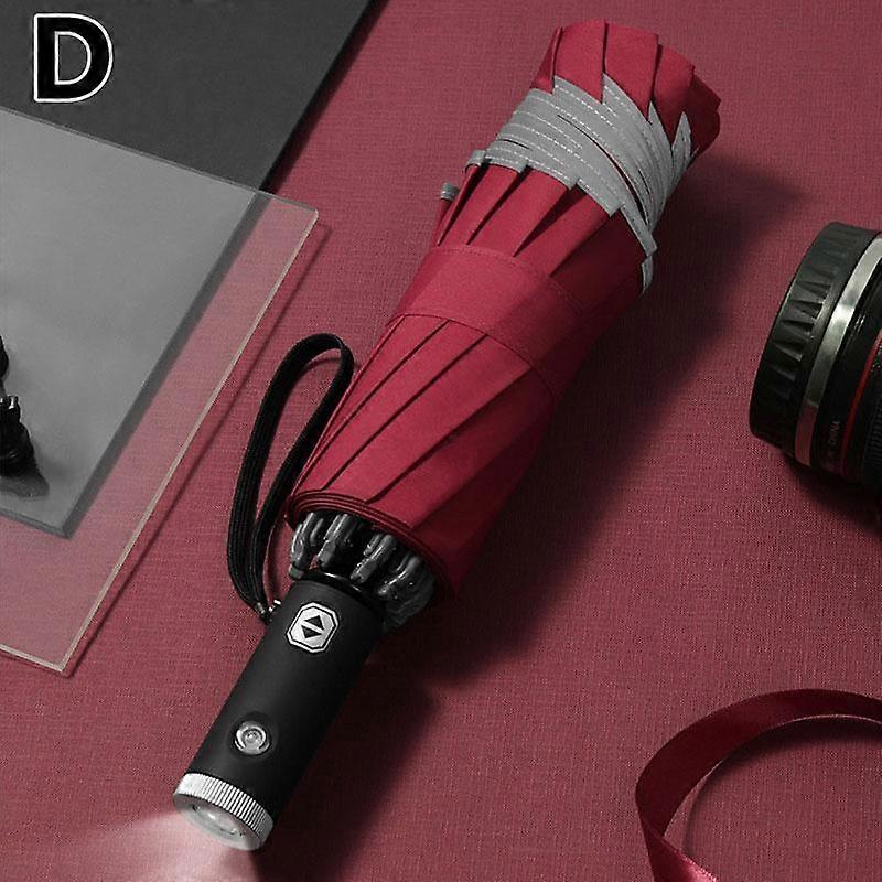 Reverse Umbrella With Reflective Stripe Portable Windproof 10 Reinforced Ribs Automatic