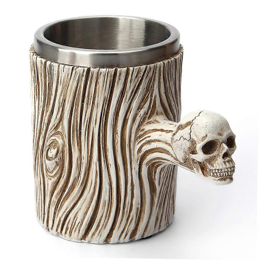 Viking Skull Mug Resin Double- Beer Mug for Office Use Khaki 600ml Water Holding 1Set