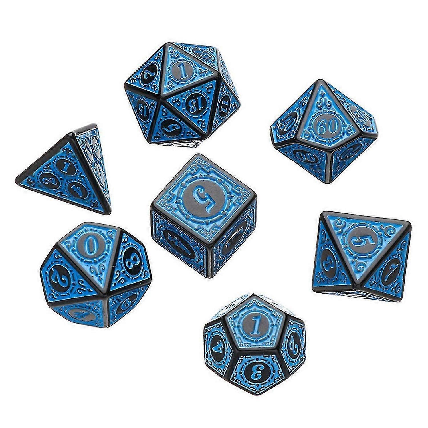 Blue 7 Pcs for TRPG DND Dice Set Acrylic Multi-Sided 7-Die D4-D20 Polyhedral Dice Table Game Math Ta