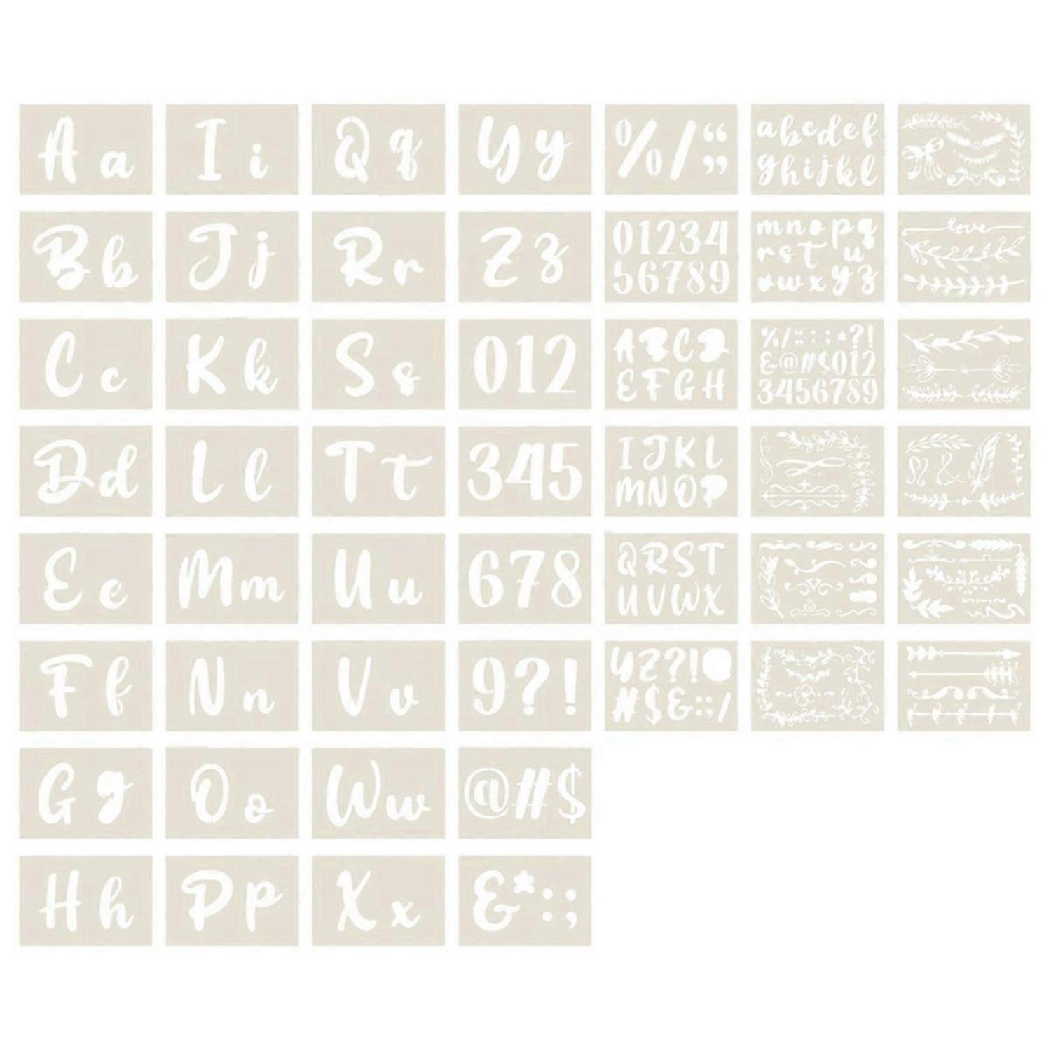 50PCS Calligraphy Stencil Alphabet Drawing Kit - Reusable Cursive Stencil Alphabet Includes Letters,