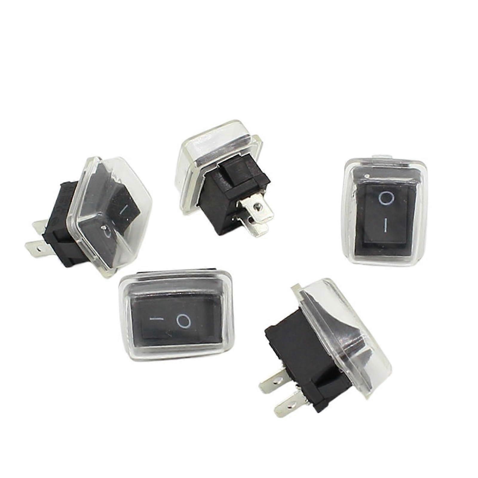 Black Push Button Switch 5Pcs 6A-10A 110V 250V 2Pin Snap-in On/Off Rocker Switch with Waterproof Cover 21mm x 15mm