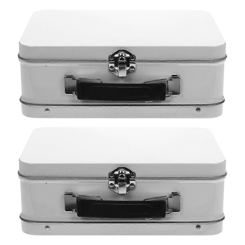 Portable Tin Box Keepsake Tinplate Box Office Use Rectangular 20.50X15.00X7.50CM White 2Pcs