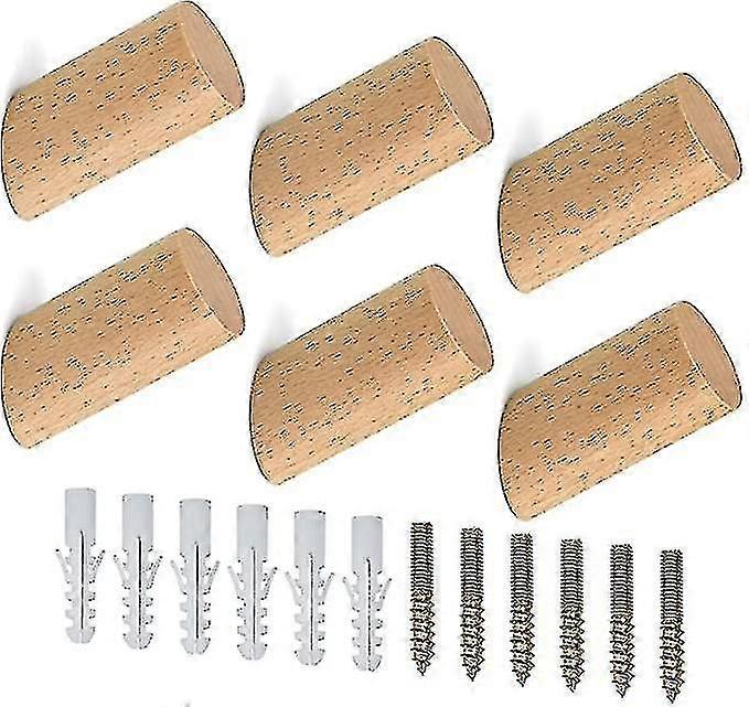 6 Pieces Wooden Coat Hook Set, Wooden Wall Hook with Cylinder Design, Suitable for Various Home D��cor Styles