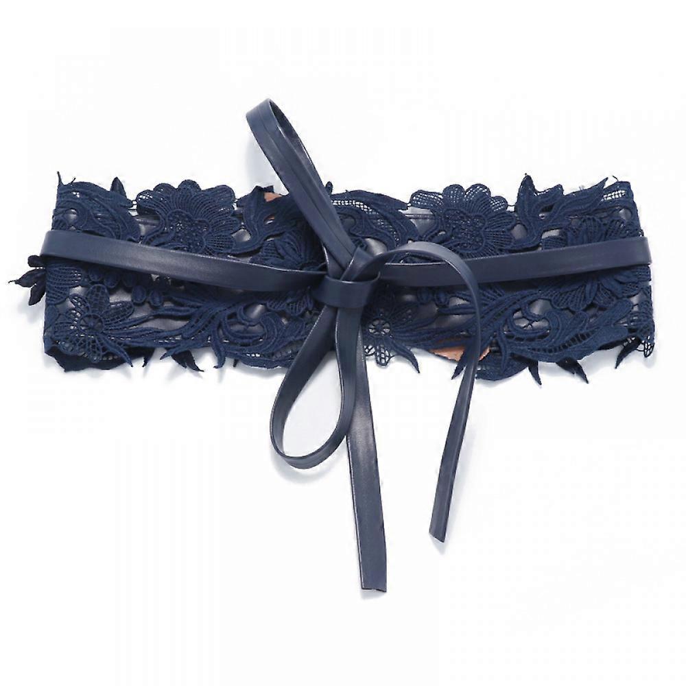 Women's corset waist belt with lace and bow, faux leather obi belt for dresses and skirts, boho wrap belt for everyday or occasions