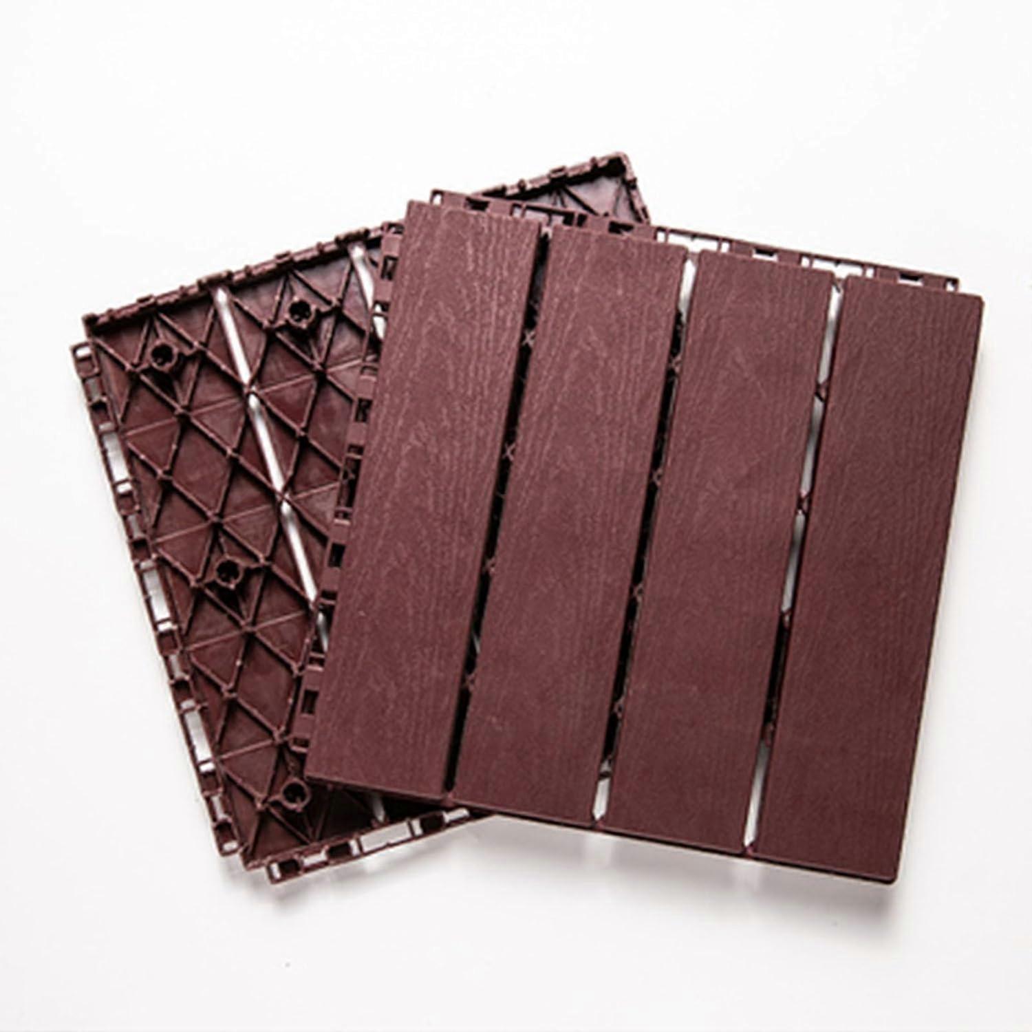 Interlocking Floor Tiles, Faux Wood Plastic, 11 Pieces 30.5x30.5cm, Dark Brown