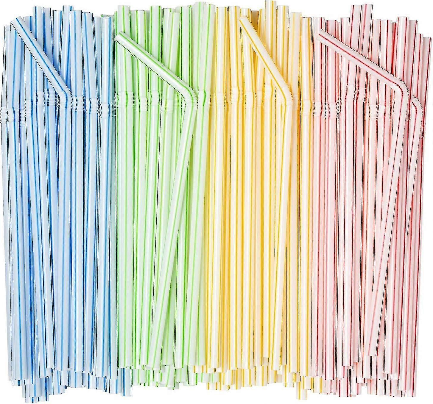 500 Pack Flexible Disposable Drinking Straws - 9.4 High - Assorted Colors Striped