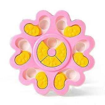 Pink dog feeder with puppy treat dispenser