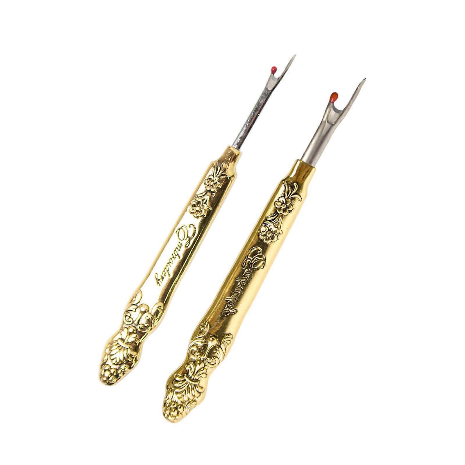 Vintage Metal Seam Ripper Set Of 2 With Ergonomic Handle Gold Finish For Sewing Needlework And Thread Removal