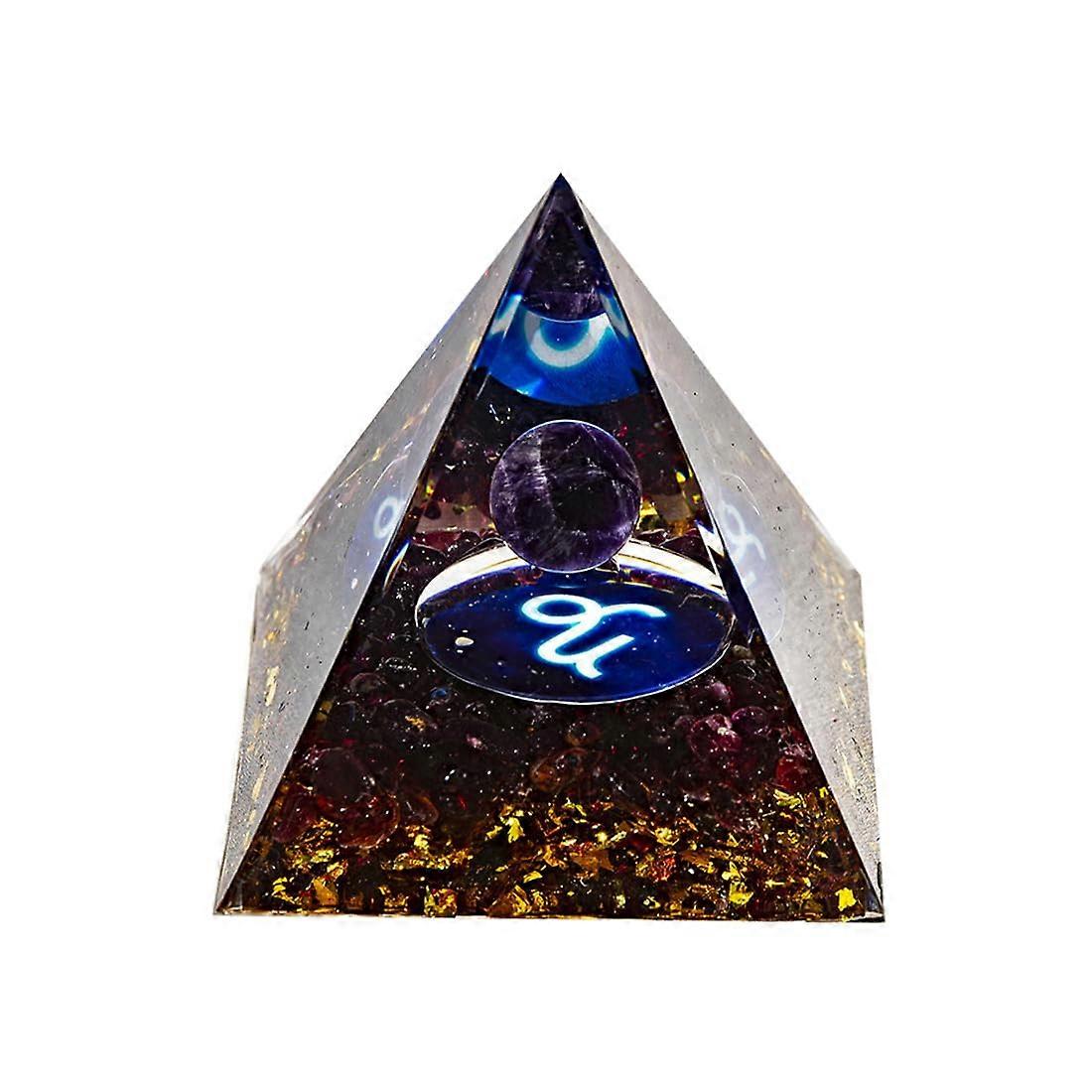 Orgone Crystal Pyramid with 12 Zodiac Signs, Amethyst Ball for Capricorn, Healing, Meditation
