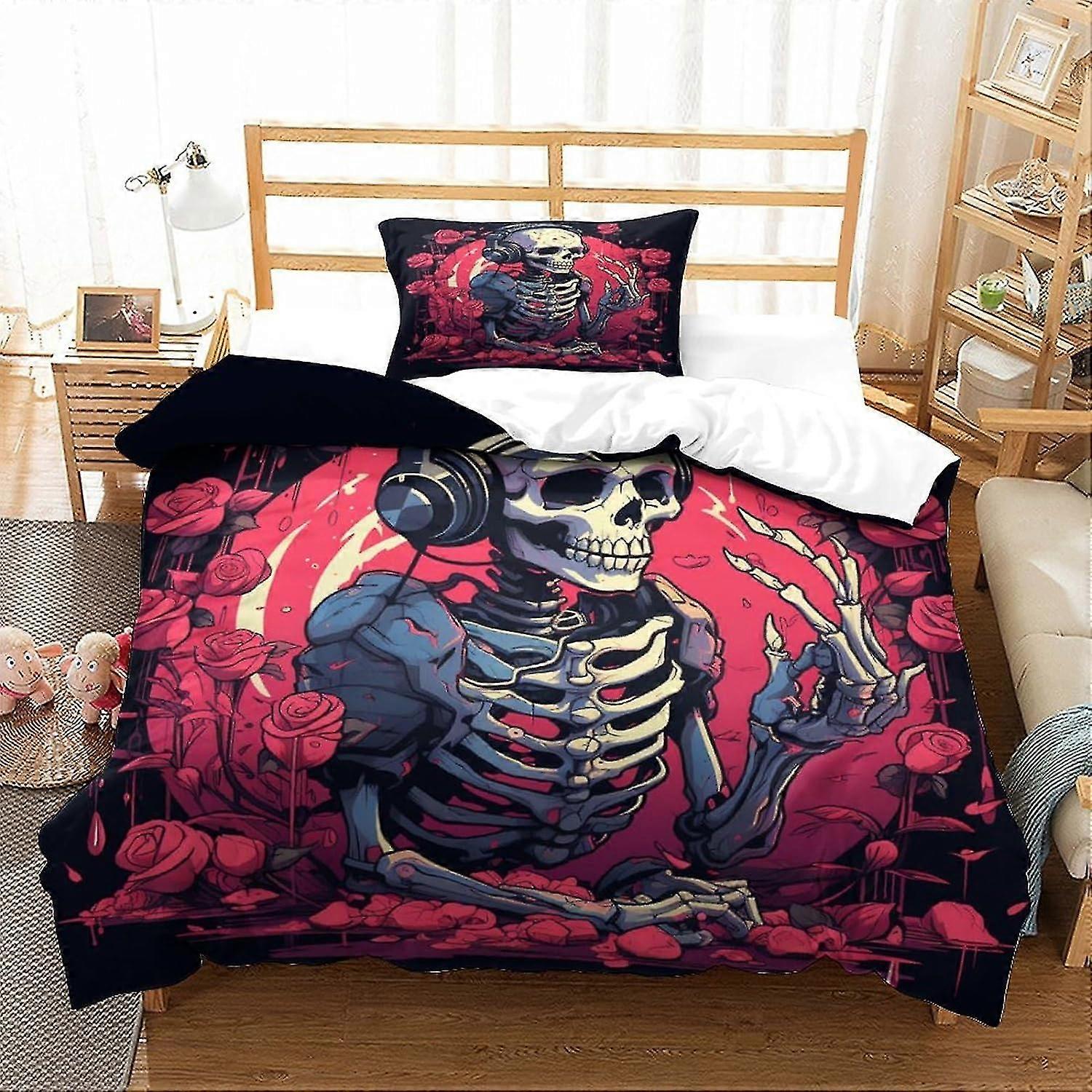 Human Skeleton Duvet Cover Soft Microfiber Bedding Set, 3D Print Game Controller Duvet Quilt Cover & Pillowcase, With Zipper Closure, Suitab