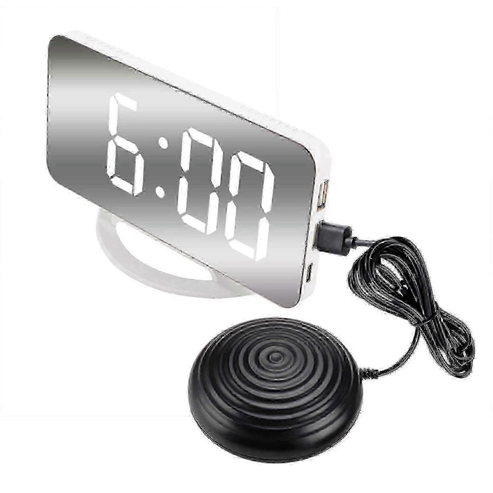Loud Vibrating Alarm Clock for Deep Sleepers, Digital Mirrored Clock with Bed Shaker