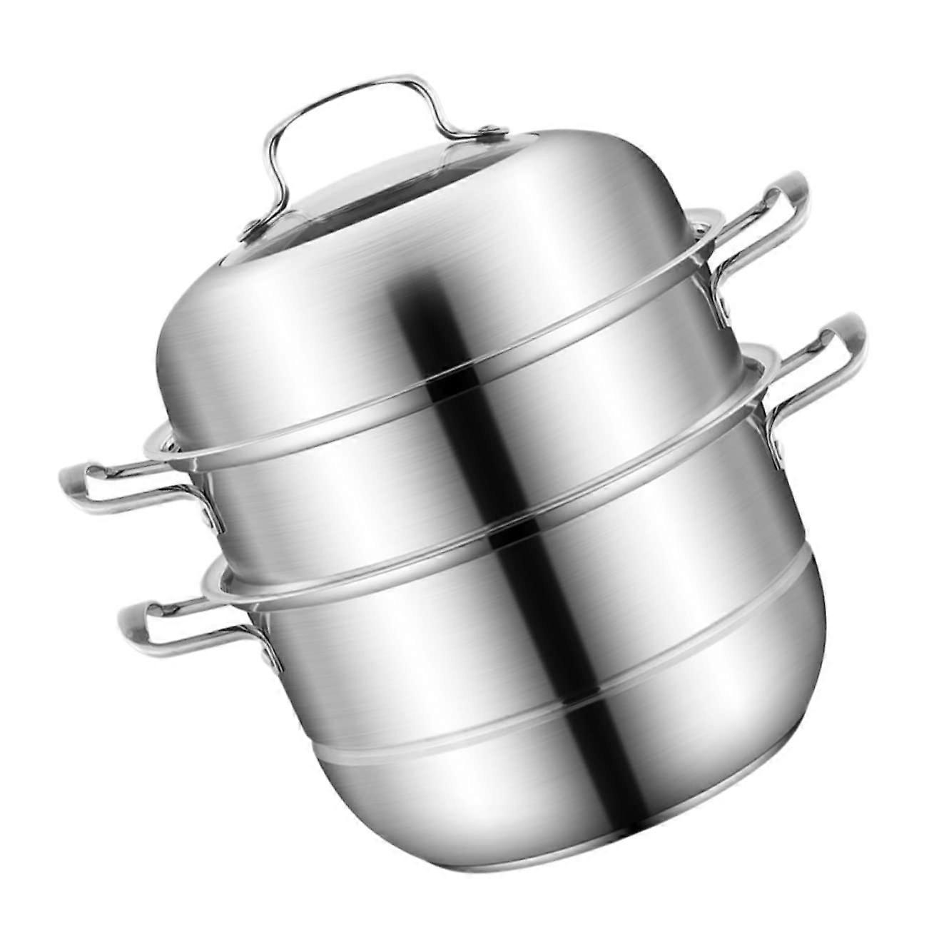 1 Set Dampfgarer Edelstahl Deckel Suppentöpfe Dampfpfanne Brühe Topf Induktionstopf Dampftopf für Suppen Dampfgarer Brühe Topf Dampfgarer Edelstahl Silber