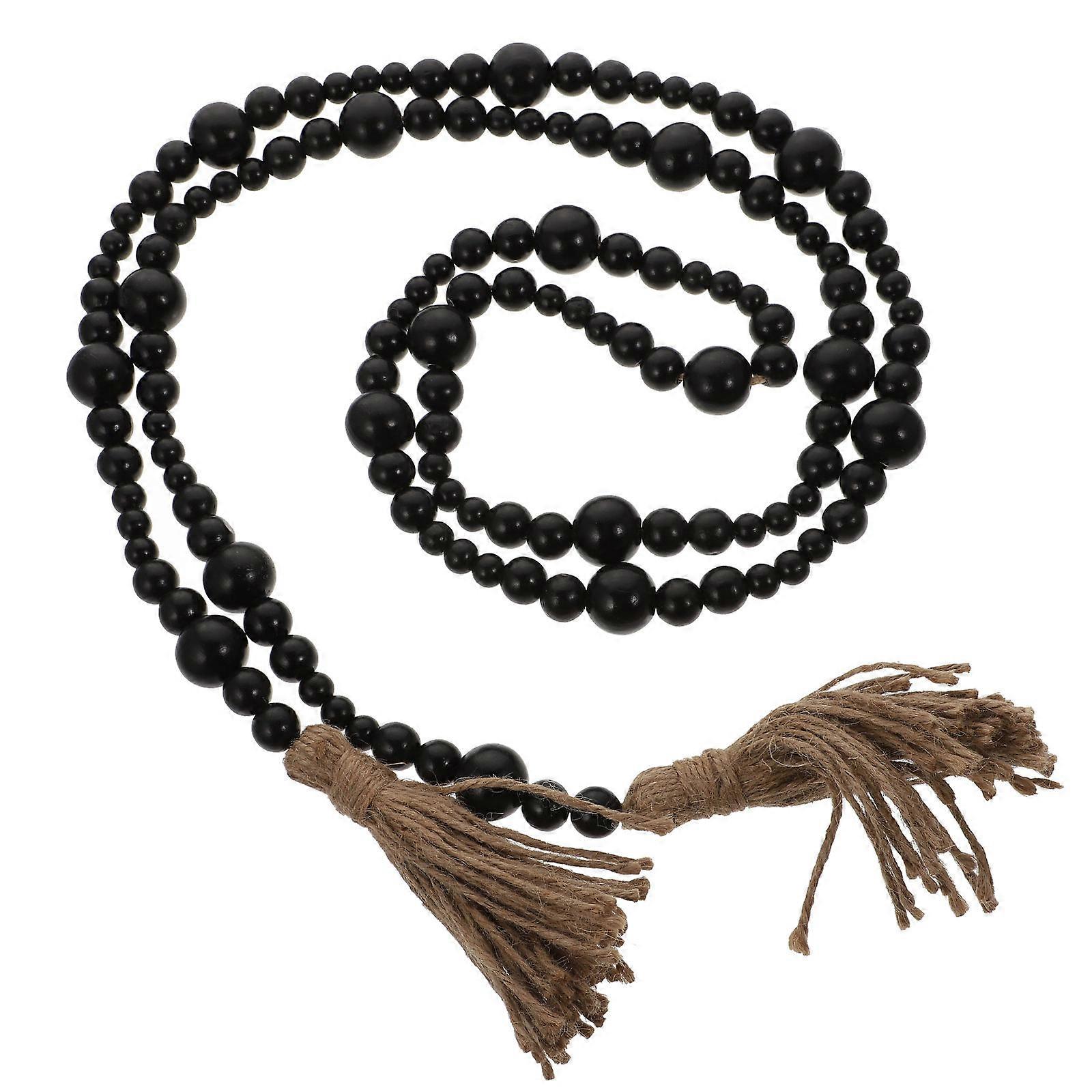 1Pc Vintage Wooden Beads Background Delicate String Pendant Black