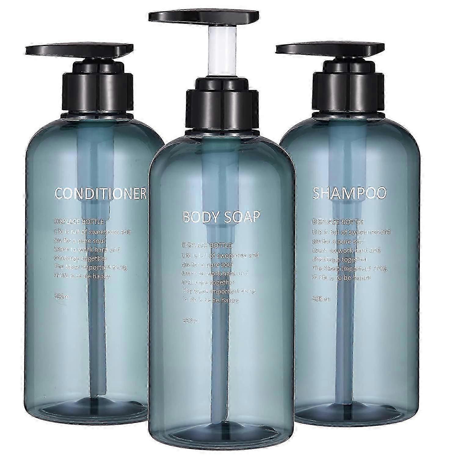 Shampoo And Conditioner Dispenser Bottles-3pcs 16.9oz/500ml Plastic Empty Refillable Pump Lotion Bottle Containers Set,blue