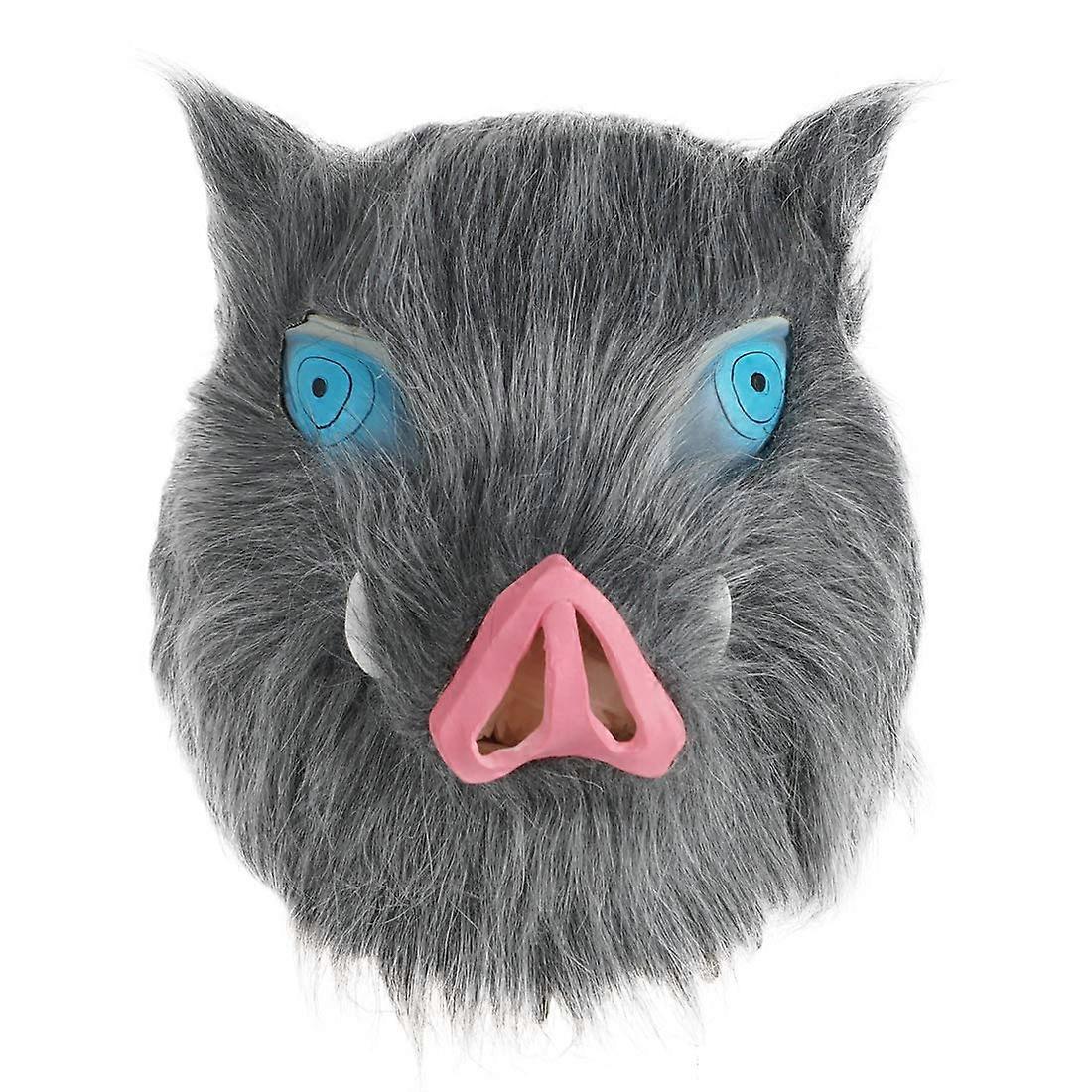 Inosuke Hashibira Cosplay Wild Boar Mask Latex Mask with Fur Made of Demon Slayer for Adults