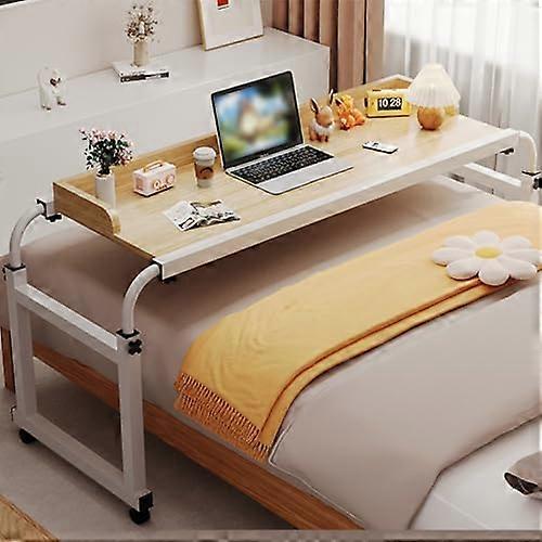Extendable computer desk, mobile table over bed, standing workstation for laptop, home office, adjustable desk, brown 120*45cm