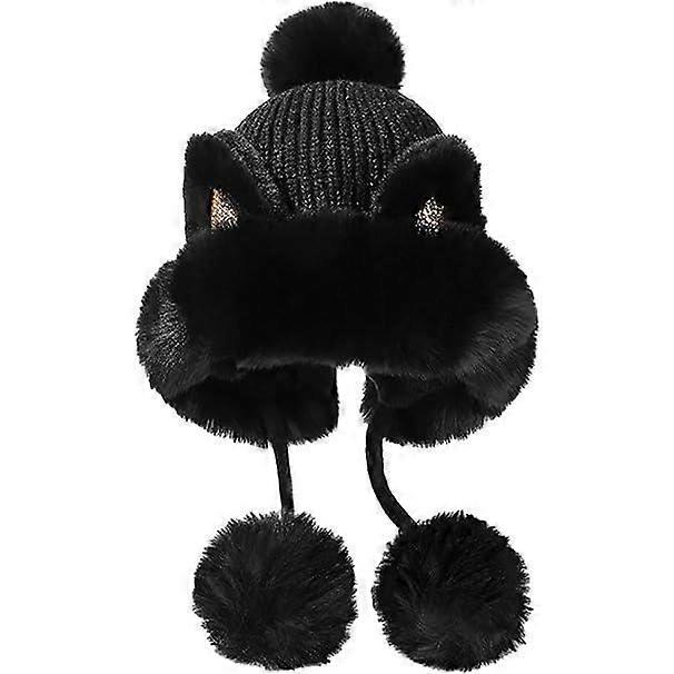 Women'S Winter Peruvian Hat With Black Pompom - Warm And Comfortable - One Size