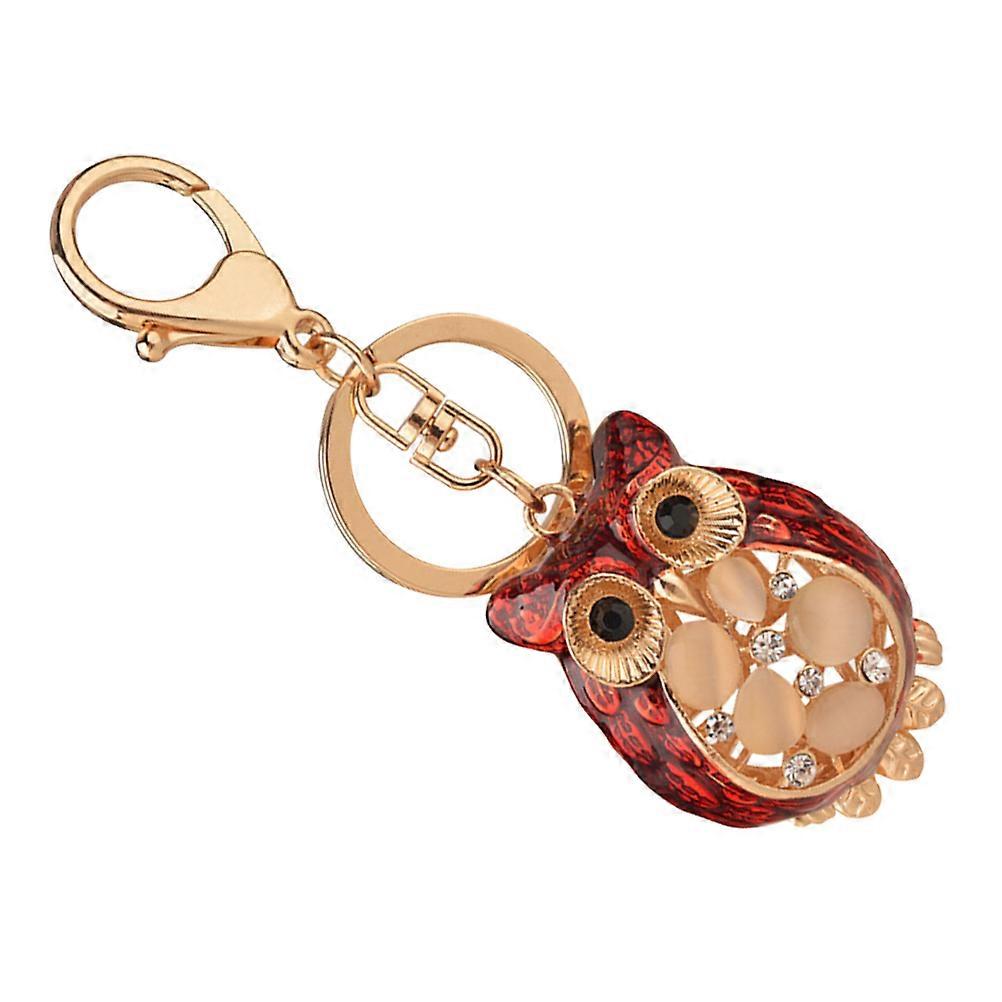 Cartoon Owl Car Keychain Dark Red Zinc Alloy Design 1Pack