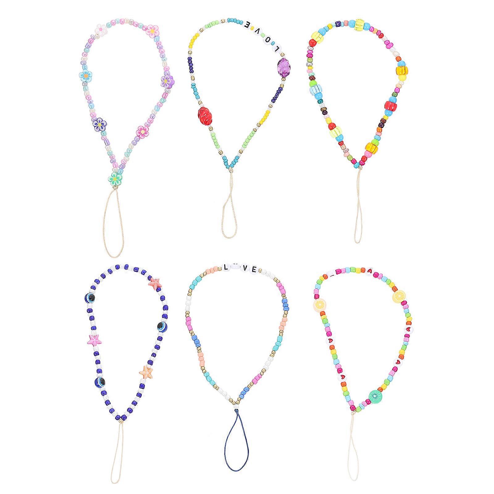 Prevent Theft Bohemian Style Cellphone Lanyards Polymer Clay Material Random Style Ladies Girls Office Outdoor Travel 6Pcs