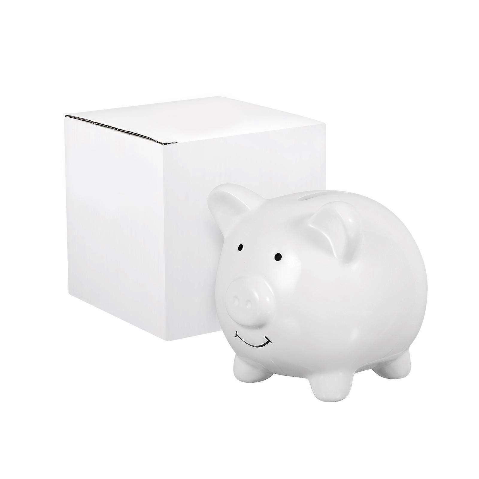 Adorable White Ceramic Piggy Bank for Kids to Save Coins and Currency Small Gift