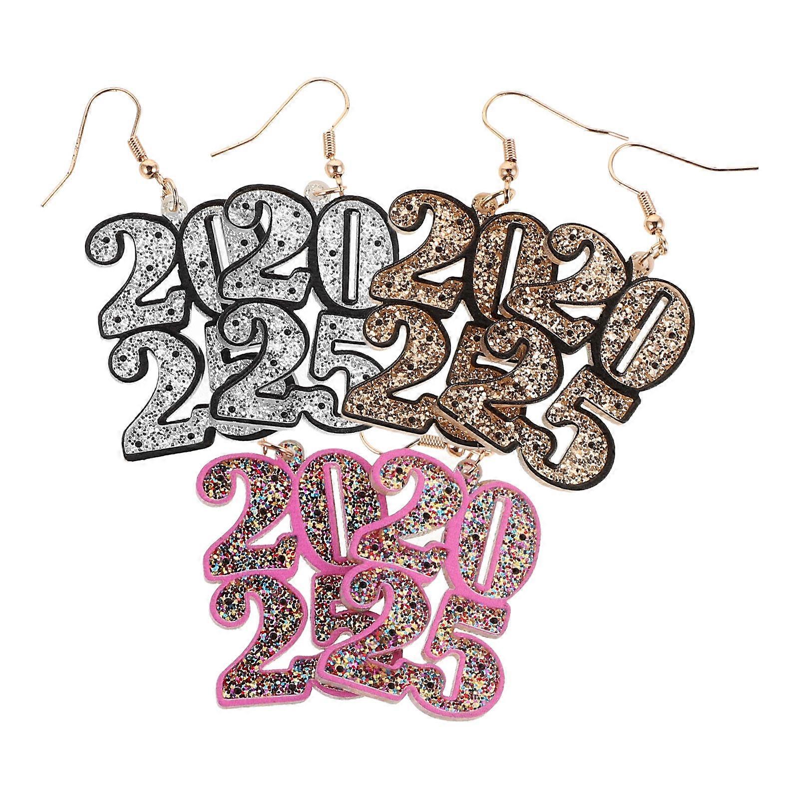 2025 Acrylic Earrings 3Pairs in Assorted Color Featuring Sparkling Sequins for Decoration