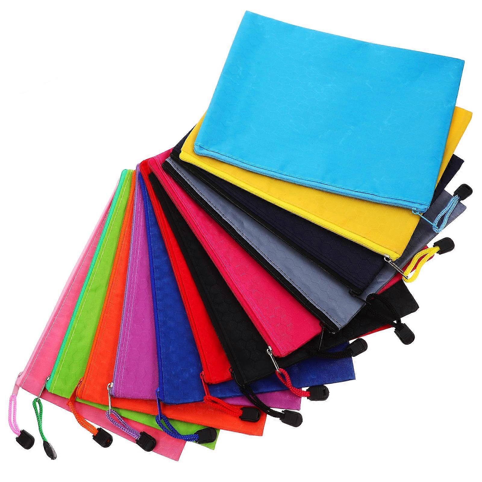 12 Pack Canvas Document Pouch with Zipper Closure, File Folder Storage Bags for Office or Student Use, Moisture Resistant Zippered Pouches for Paper
