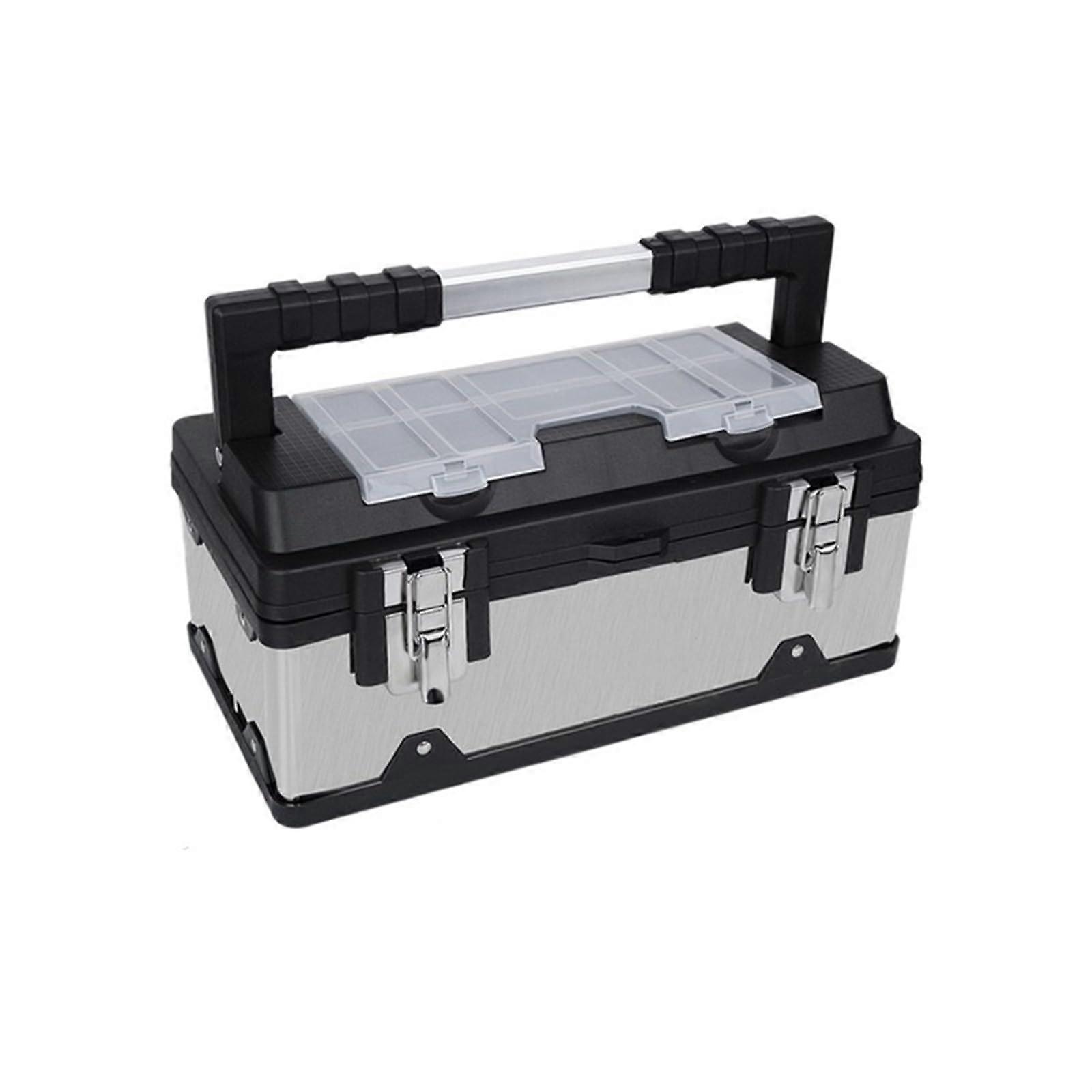 Impact-Resistant Toolbox, 445 x 225 x 210 mm, Thickened Double-Layer, Large Capacity, Durable Tool Organizer For Garage