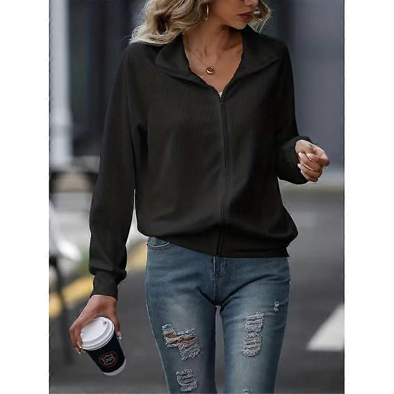 Wiosna i jesień Codzienny damski kurtka w dużych rozmiarach Jednolity kolor Długi rękaw Luźna kurtka z dzianiny na suwak