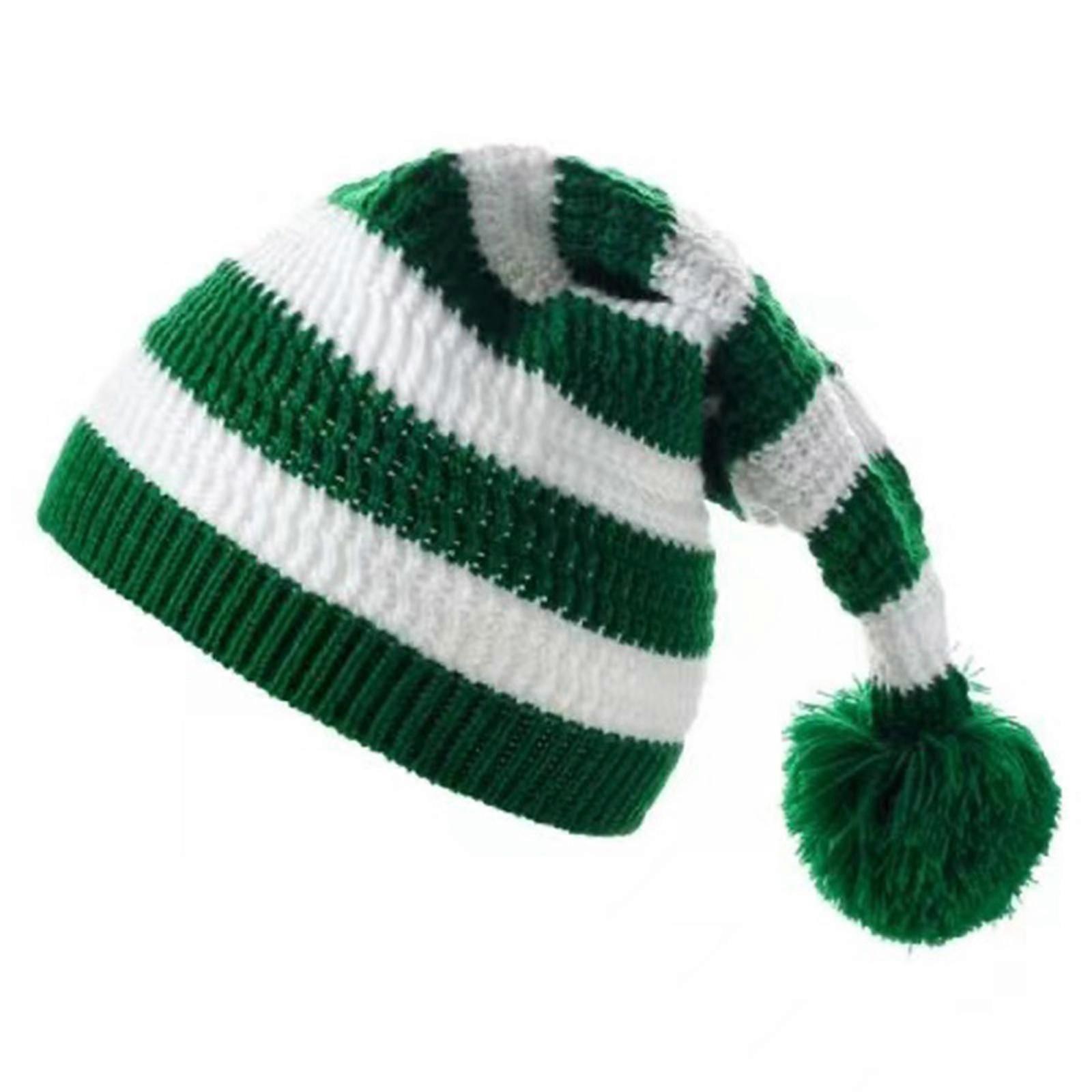 Christmas Knitted Windproof Hat Fluffy Pompom Decor Adult & Kids Christmas Hat for Xmas Holiday Carnival Party Hat red and white stripe Adult