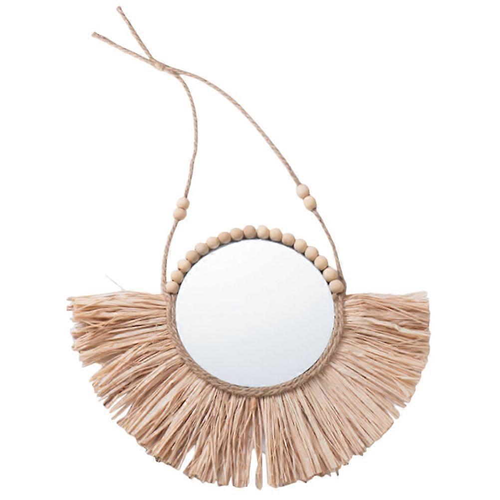Rustic Beige Round Wall Mirror for Home Decoration with High Definition Reflection and Handmade