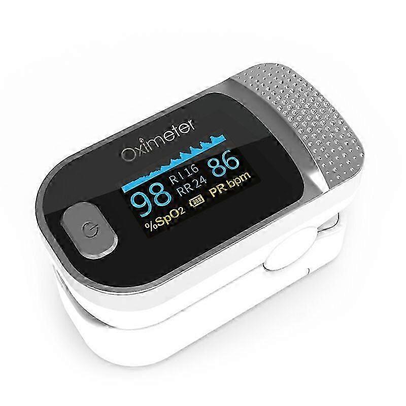 Digital pulse oximeter for measuring oxygen saturation in blood and pulse, white silver