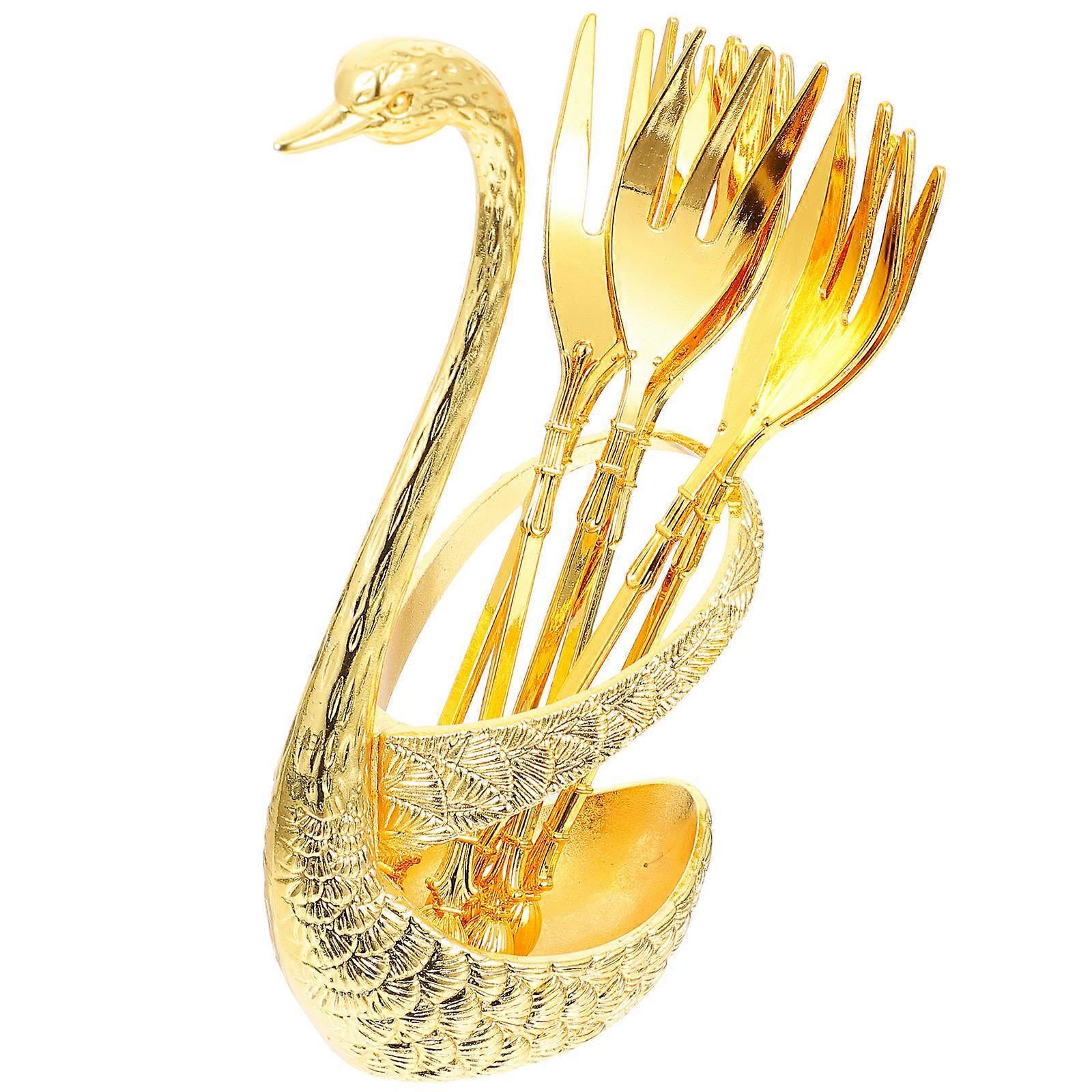 6Pcs Eating Spoons Set With Practical Spoon Holder For Tableware Decoration Golden Aluminium Design